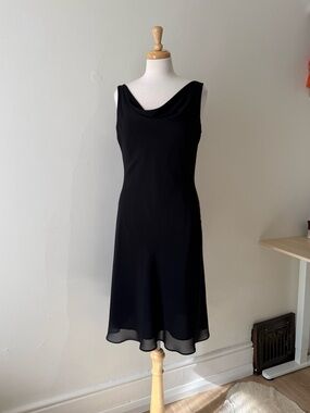 Vintage 90s Y2K Lori Ann Black Sheer Layered Dress – Cowl Neck / Scoop Back